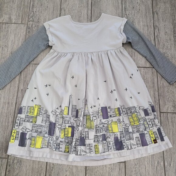 Tea Collection Girls Gray Long-Sleeve Cityscape Dress Size 8 - Picture 10 of 11